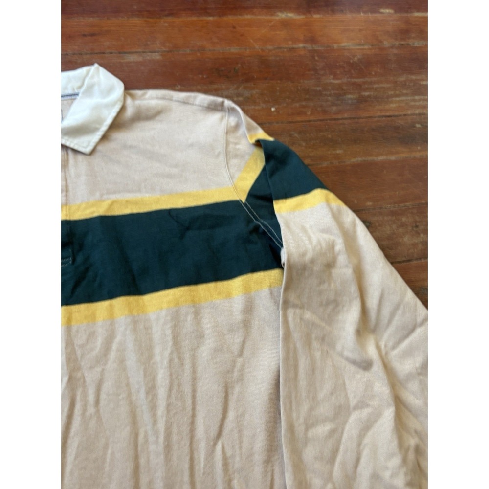 Lands End Rugby Shirt 2XL Tall 50-52 Cotton Beige Green Yellow Heavy Long Sleeve - Picture 3 of 9